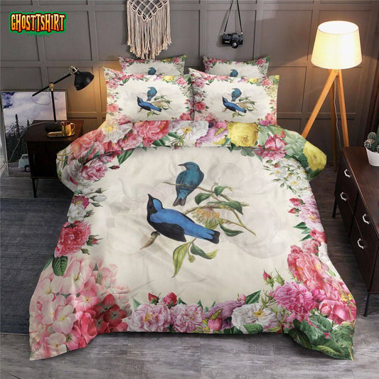 Garden Bird With Flowers Pattern Bed Sheets Duvet Cover Bedding Set