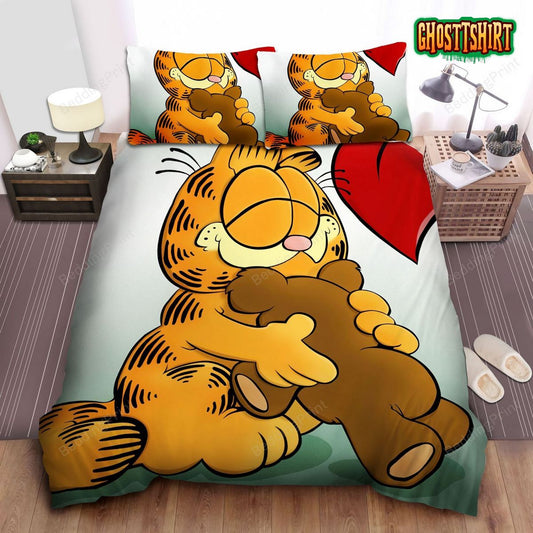 Garfield Hugging Pooky Bear Bed Sheets Duvet Cover Bedding Set