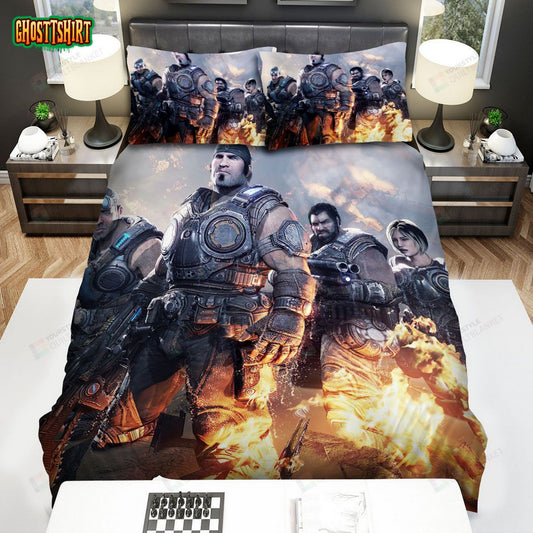 Gears Of War 3 Characters And Fire Bed Sheets Spread Comforter Duvet Cover Bedding Set