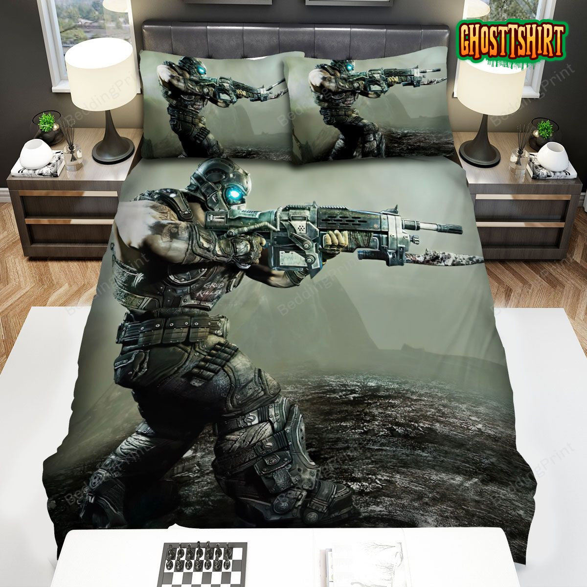 Gears Of War Character Shooting Bed Sheets Duvet Cover Bedding Set