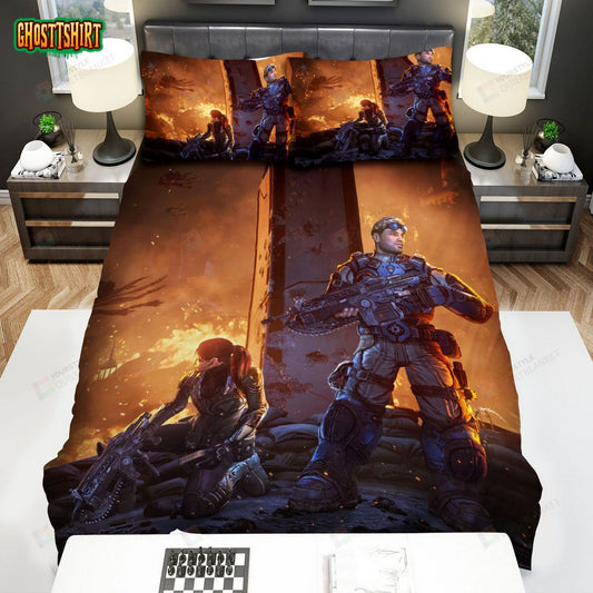 Gears Of War Characters In The Flame Bed Sheets Spread Comforter Duvet Cover Bedding Set