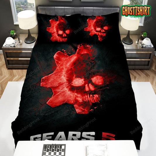 Gears Of War Gears 5 Skull In Red Ice Logo Bed Sheets Duvet Cover Bedding Set