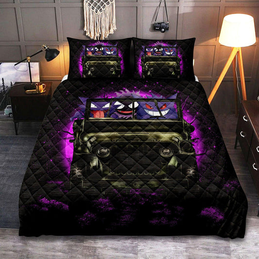 Personalized Gengar Ghost  3-pc Quilt Bedding Set – Funny Halloween Moonlight Bedding