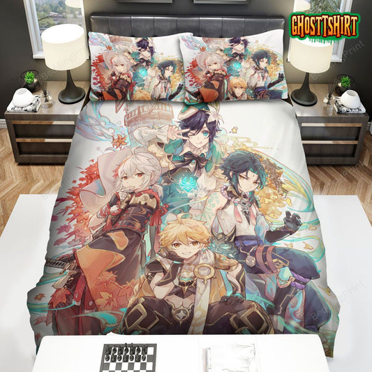 Genshin Impact Venti, Aether, Xiao And Kaedehara Kazuha Art Bed Sheets Duvet Cover Bedding Set
