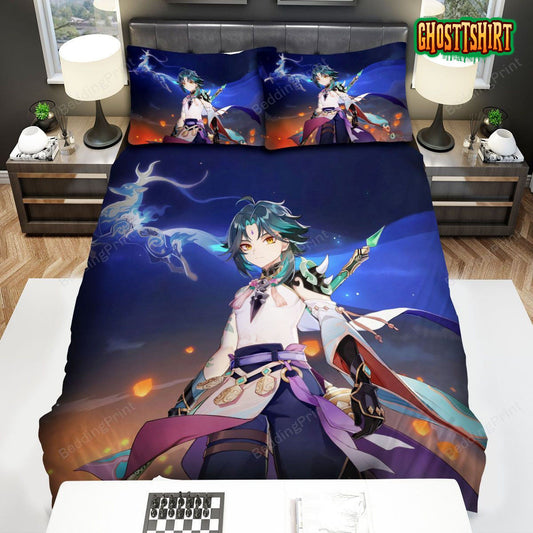 Genshin Impact Xiao And Lantern Bed Sheets Duvet Cover Bedding Set