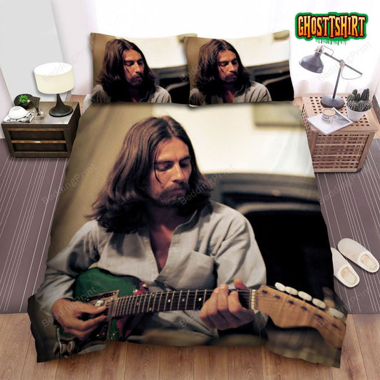 George Harrison With Guitar Photo Bed Sheets Duvet Cover Bedding Set
