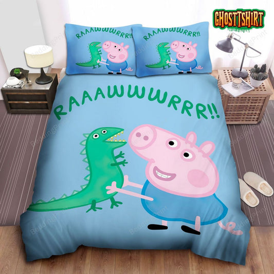 George Pig And Mr. Dinosaur Bed Sheets Duvet Cover Bedding Set