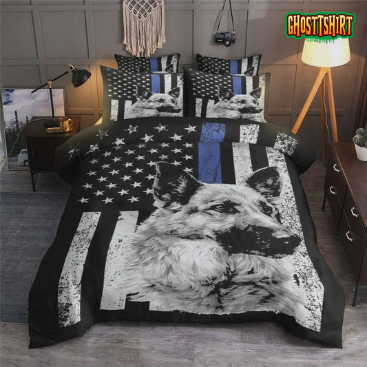 German Shepherd Dog Police American Flag Bed Sheets Duvet Cover Bedding Set