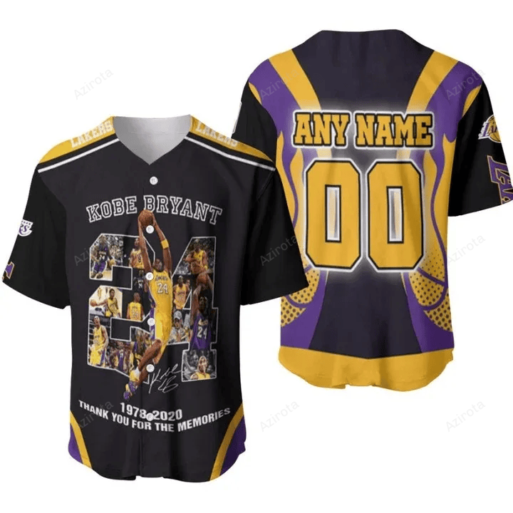Kobe Bryant 24 1978 2020 Thank You For The Memories Los Angeles Lakers Nba 3D Designed Personalized Baseball Jersey Nba Gift For Fans