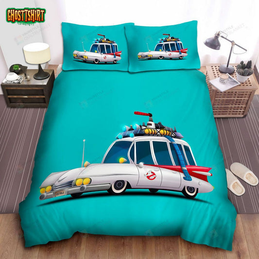Ghostbusters Car Ectomobile In Cartoon Art Bed Sheets Spread Comforter Duvet Cover Bedding Set