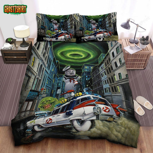 Ghostbusters Ghosts Attacking Ectomobile Bed Sheets Duvet Cover Bedding Set