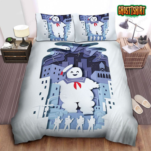 Ghostbusters Giant Mr. Stay Puft Digital Art Bed Sheets Duvet Cover Bedding Set