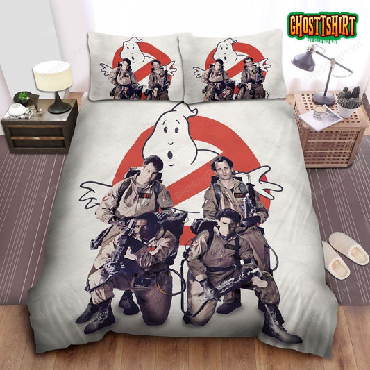 Ghostbusters Main Characters Photograph In Film Logo Background Bed Sheets Duvet Cover Bedding Set