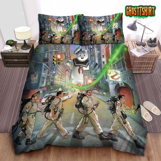 Ghostbusters Scientists Team Walking Across The Street Bed Sheets Duvet Cover Bedding Set