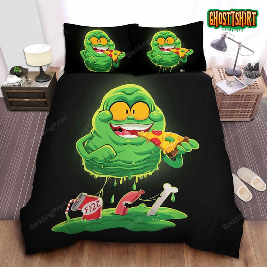 Ghostbusters Slimer Ghost Eating Pizza Bed Sheets Spread Duvet Cover Bedding Set