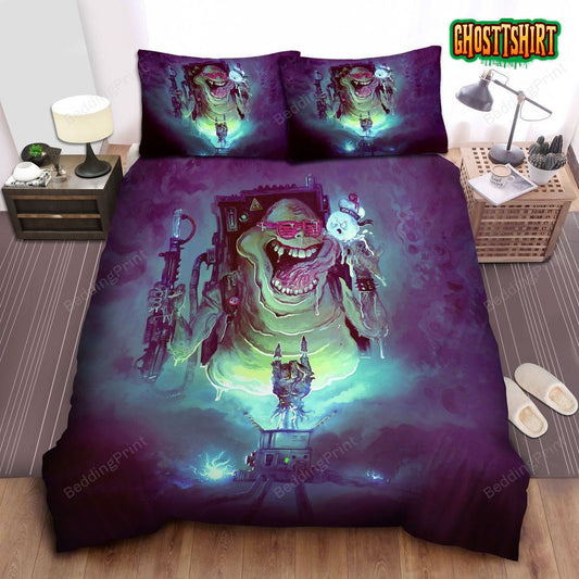 Ghostbusters Slimer In Digital Painting Bed Sheets Duvet Cover Bedding Set