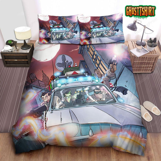 Ghostbusters Team Inside Ectomobile Animated Art Bed Sheets Duvet Cover Bedding Set