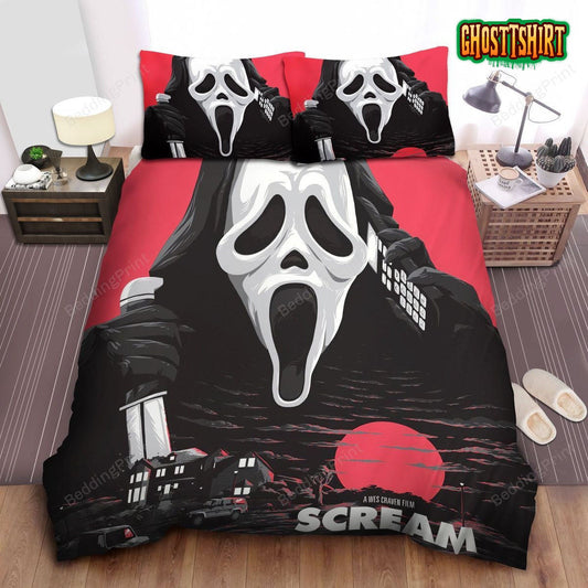 Ghostface Art Painting In Scream Movie Poster Bed Sheets Duvet Cover Bedding Set