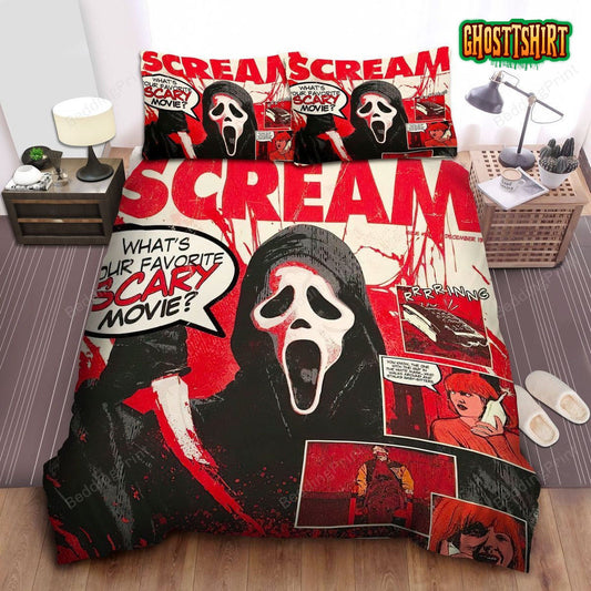 Ghostface In Scream Comic Art Style Poster Bed Sheets Duvet Cover Bedding Set