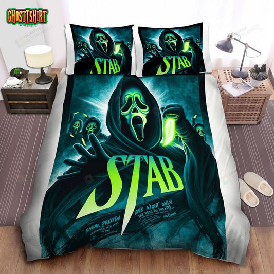 Ghostface In Stab Poster Neon Green Theme Bed Sheets Spread Comforter Duvet Cover Bedding Set