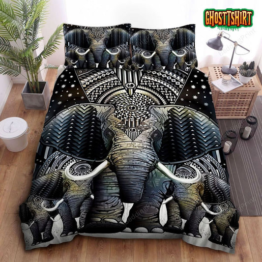 Giant Elephant Family Bed Sheets Duvet Cover Bedding Set
