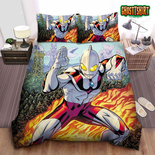 Giant Ultraman Vs. Godzilla Bed Sheets Duvet Cover Bedding Set