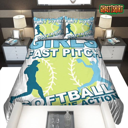 Girls Fast Pitch Softball Catch The Action Bedding Set