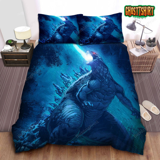 Godzilla Releases Atomic Breath Digital Painting Bed Sheets Spread Duvet Cover Bedding Set
