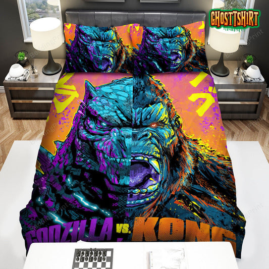 Godzilla Vs. Kong Face Split Art Bed Sheets Duvet Cover Bedding Set