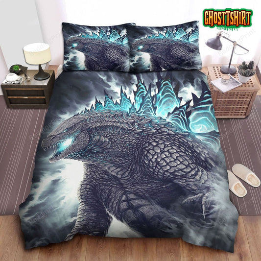 Godzilla With Blue Atomic Power Illustration Bed Sheets Duvet Cover Bedding Set
