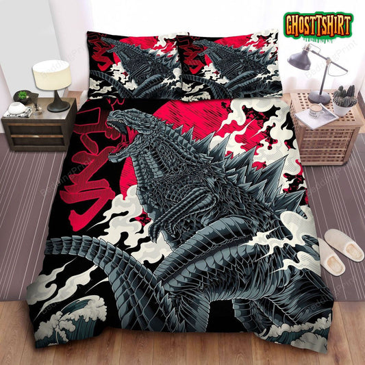 Godzilla With Grey Metal Skin Digital Art Bed Sheets Duvet Cover Bedding Set