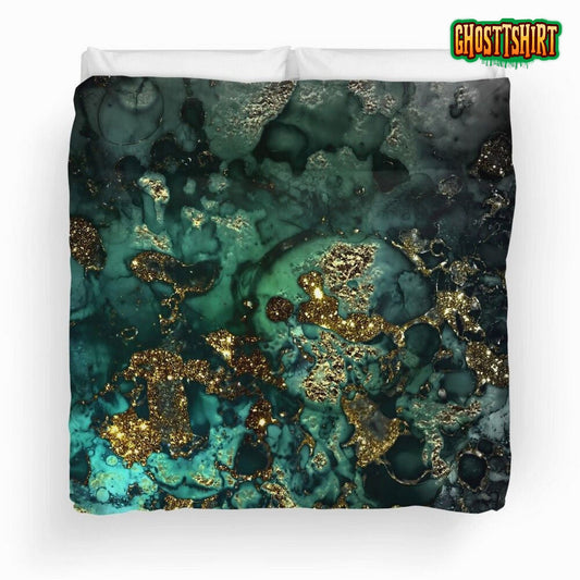 Gold Indigo Malachite Marble Duvet Cover Bedding Set