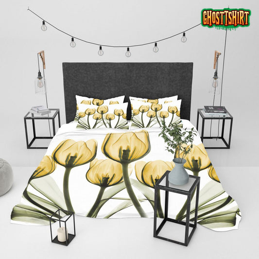 Gold Tulip Bed Sheets Duvet Cover Bedding Set