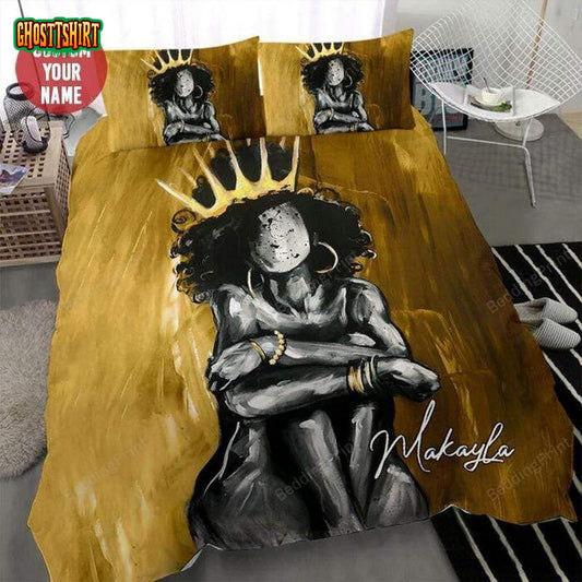 Golden Black Queen Custom Name Duvet Cover Bedding Set