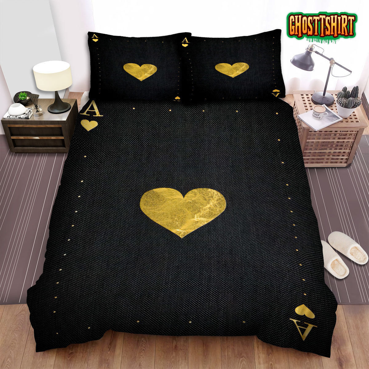 Golden Playing Cards Ace Of Spades Bed Sheets Duvet Cover Bedding Set
