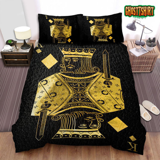 Golden Playing Cards King Diamonds Bed Sheets Duvet Cover Bedding Set