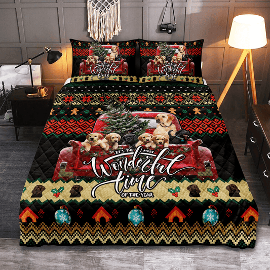 Personalized Golden Retriever Christmas Bedding Sets –  3-pc Quilt Bedding Set