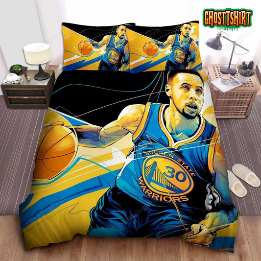 Golden State Warriors Stephen Curry Digital Painting Bed Sheet Duvet Cover Bedding Set