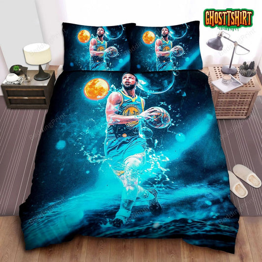 Golden State Warriors Stephen Curry Water Splash Dribbling Bed Sheet Spread Duvet Cover Bedding Set