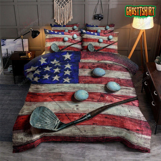 Golf And American Flag Bed Sheets Duvet Cover Bedding Set