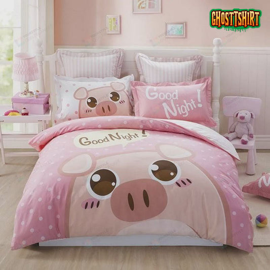 Good Night Cute Pig Bed Sheets Spread Duvet Cover Bedding Set