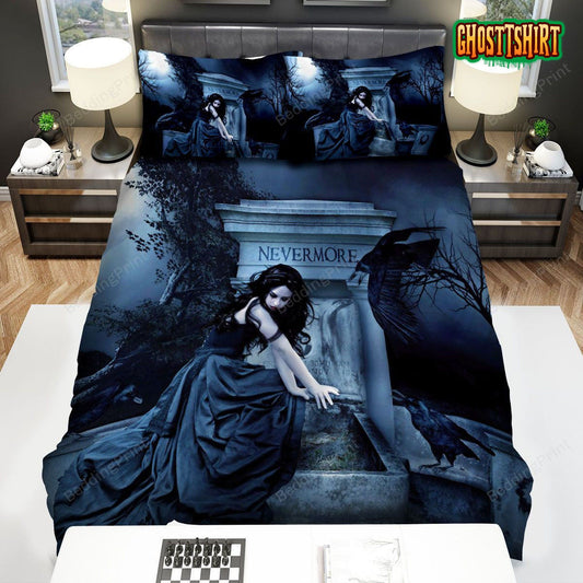Gothic Girl With Ravens On Grave Bed Sheets Spread Duvet Cover Bedding Set