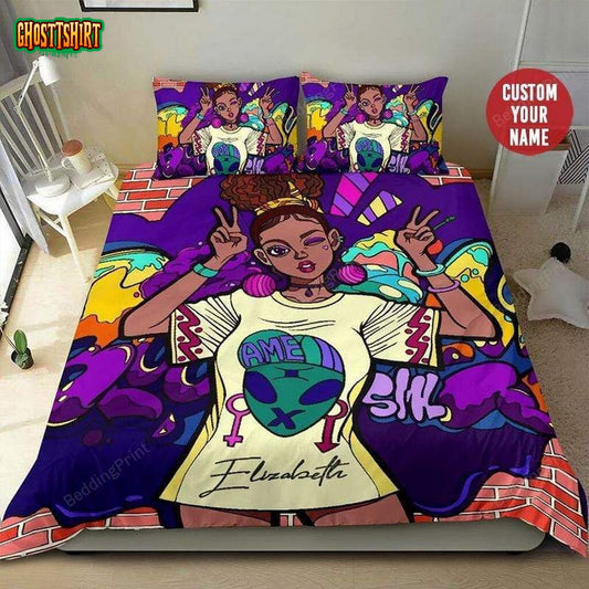 Graffiti Hip Hop Swag Black Girl Custom Name Duvet Cover Bedding Set
