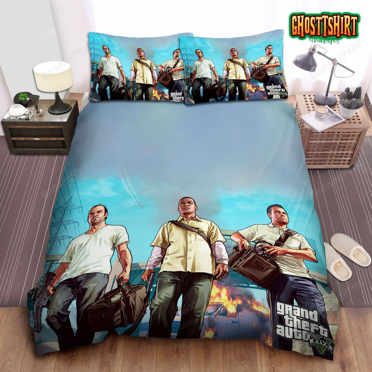 Grand Theft Auto Trevor Franklin Michael Bed Sheets Duvet Cover Bedding Set