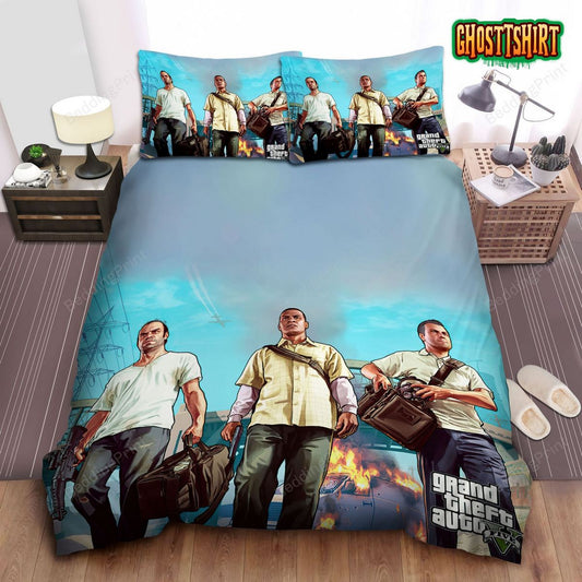 Grand Theft Auto Trevor Franklin Michael Bed Sheets Duvet Cover Bedding Set