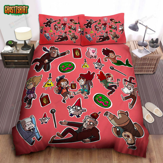 Gravity Falls Cute Characters Doodles Art Bed Sheets Spread Comforter Duvet Cover Bedding Set