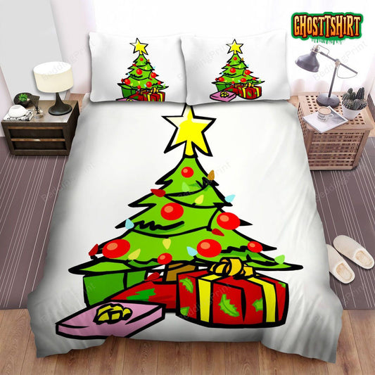 Green Christmas Tree And Boxes Bed Sheets Spread Duvet Cover Bedding Set