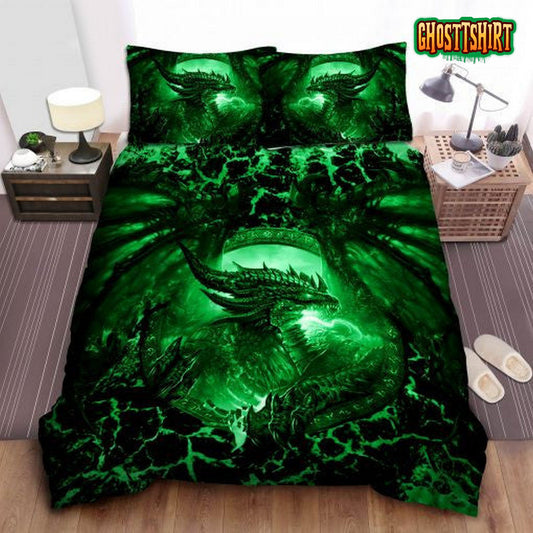 Green Dragon Art Bed Sheets Spread Duvet Cover Bedding Set