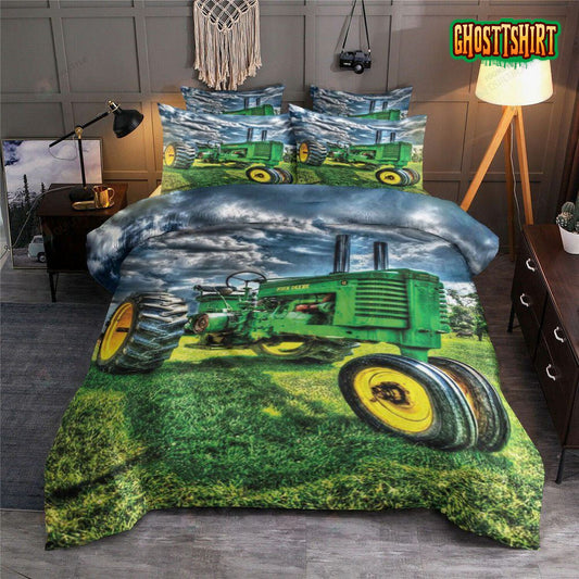 Green Farm Tractor On The Field Bedding Set
