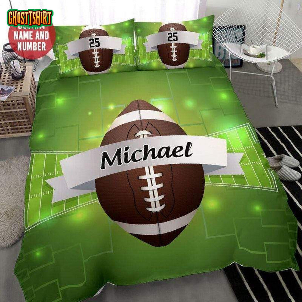 Green Football Ball Custom Duvet Cover Bedding Set